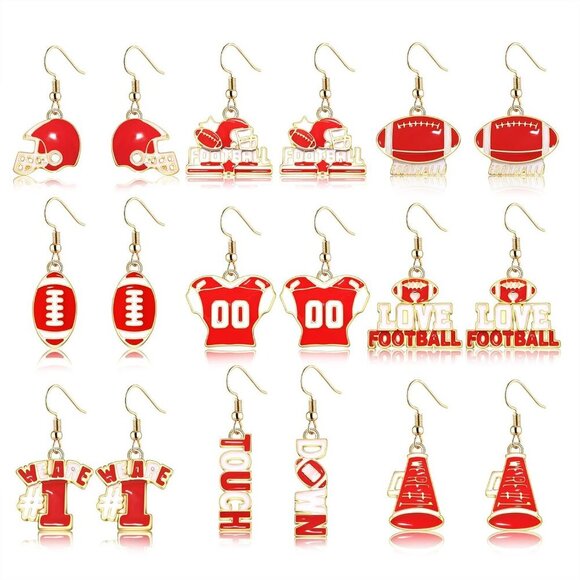 Football Earrings Bulk 9 Pairs Dangle Touch Down Helmet Team Spirit Jewelry - Picture 6 of 6